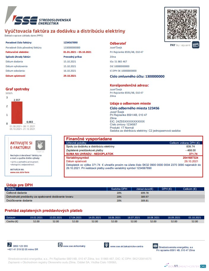 download Slovakia Stredoslovenka Energetika utility bill template in Word and PDF format PDF template